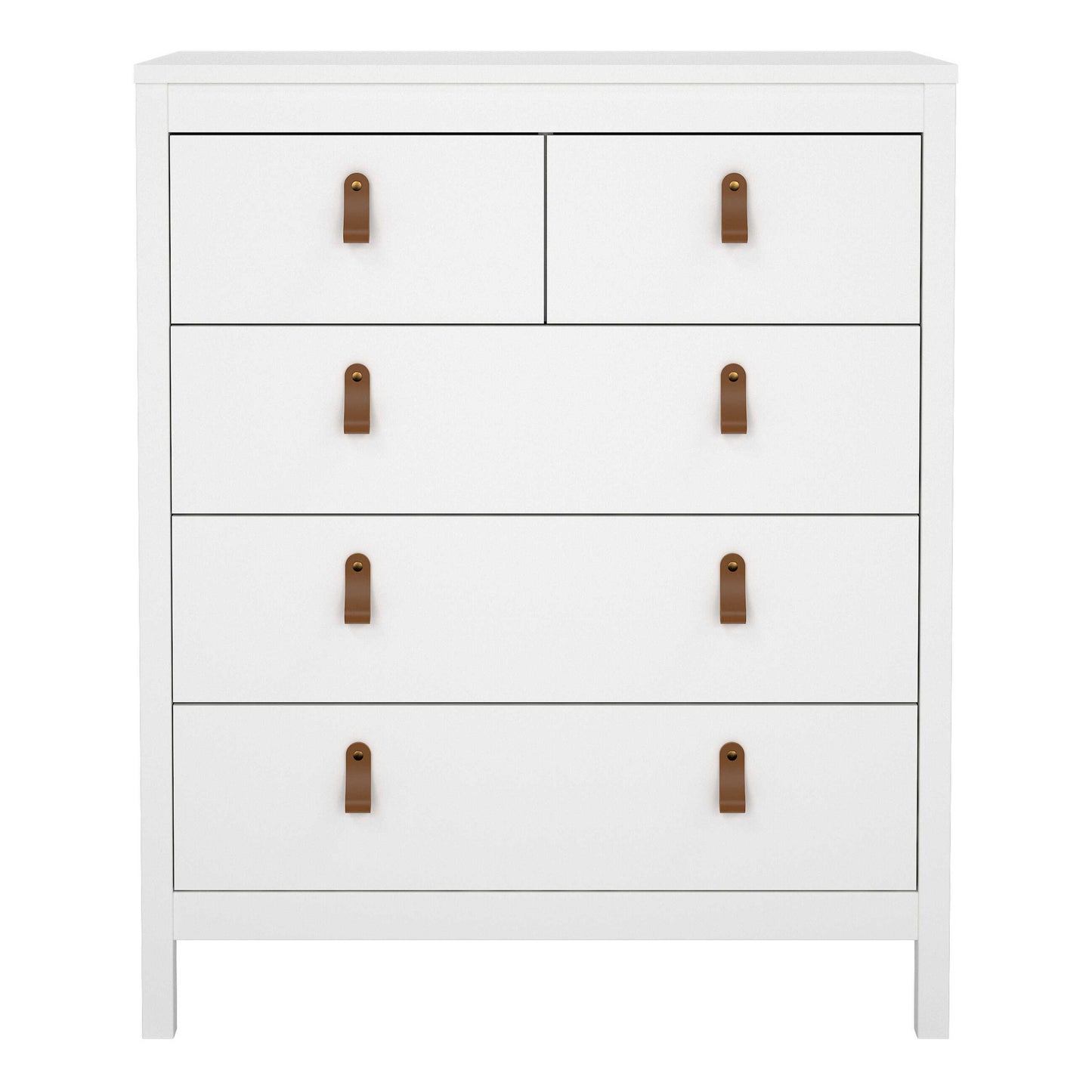 Wildberry Matt White Wooden Chest 5 Drawers Leather Hndles