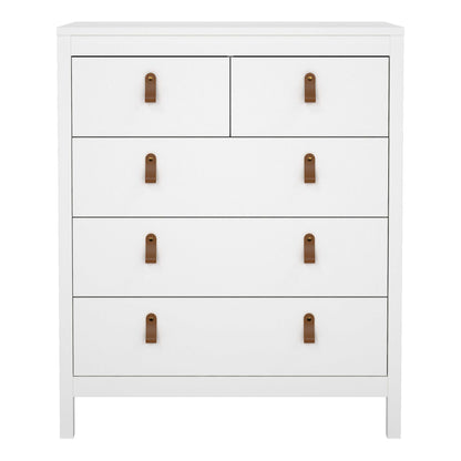 Wildberry Matt White Wooden Chest 5 Drawers Leather Hndles