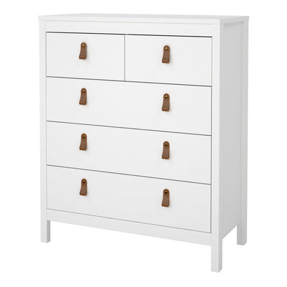 Wildberry Matt White Wooden Chest 5 Drawers Leather Hndles