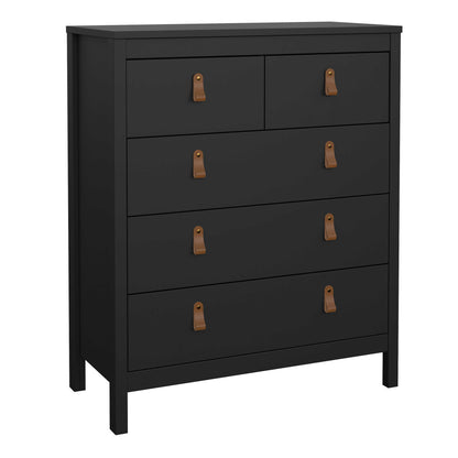 Wildberry Matt Black Chest 5 Drawers Leather Handles