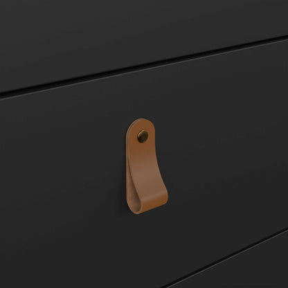 Wildberry Matt Black Chest 5 Drawers Leather Handles