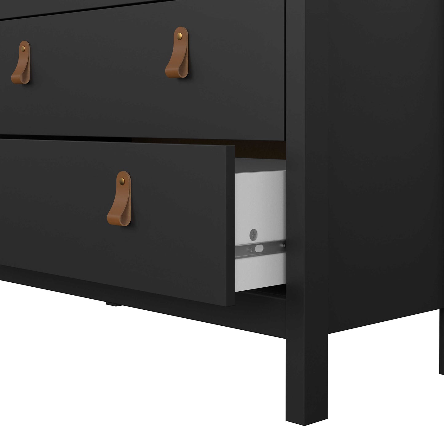 Wildberry Matt Black Chest 5 Drawers Leather Handles