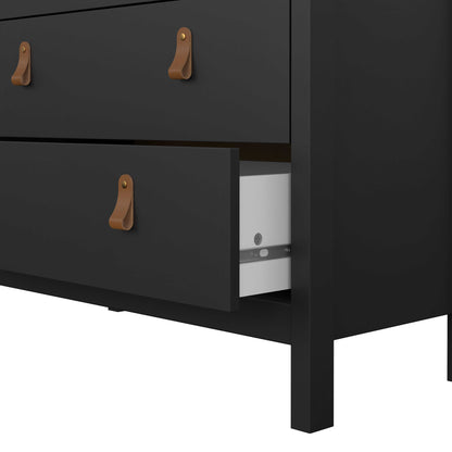 Wildberry Matt Black Chest 5 Drawers Leather Handles