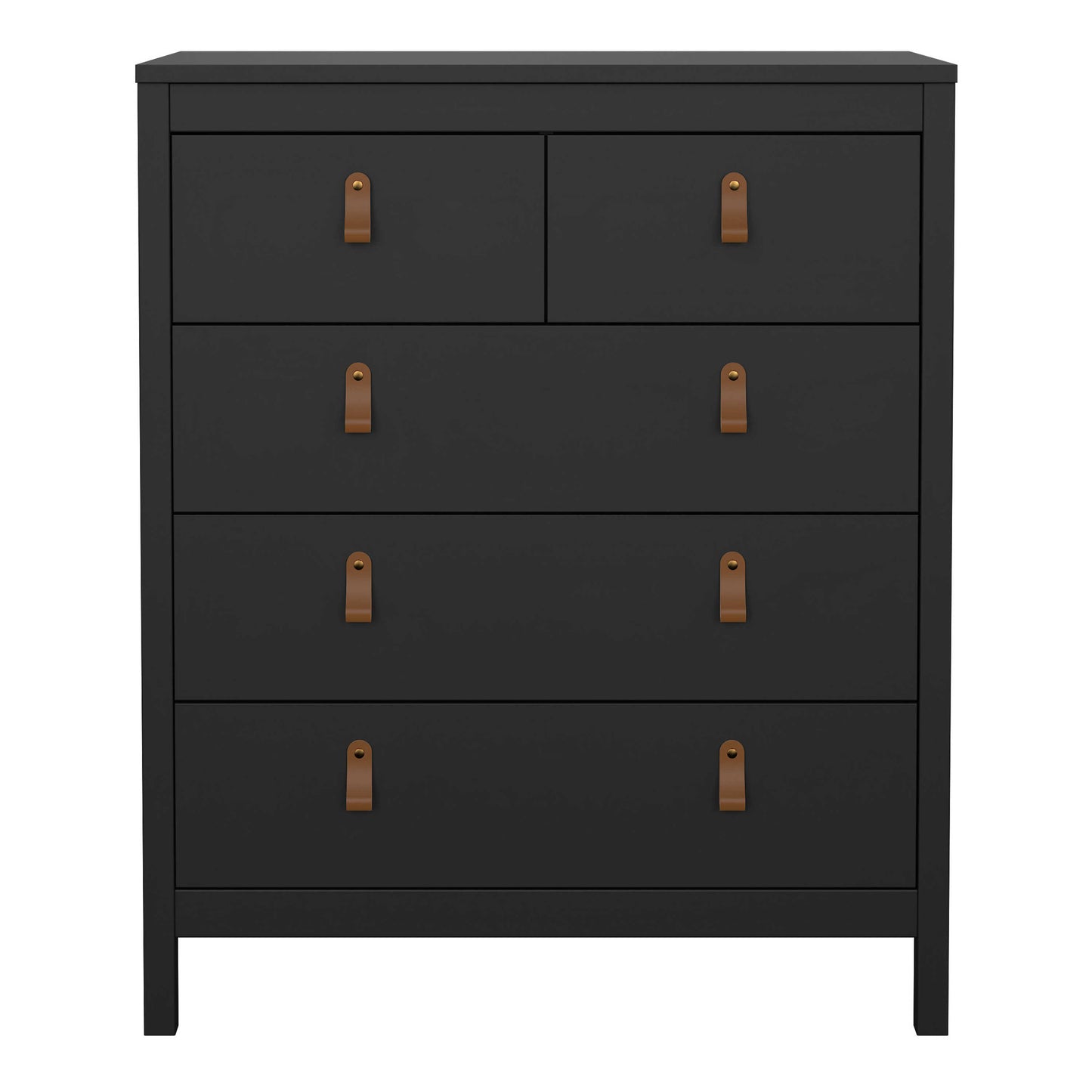 Wildberry Matt Black Chest 5 Drawers Leather Handles