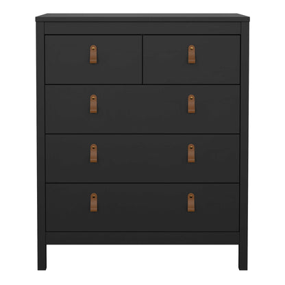 Wildberry Matt Black Chest 5 Drawers Leather Handles
