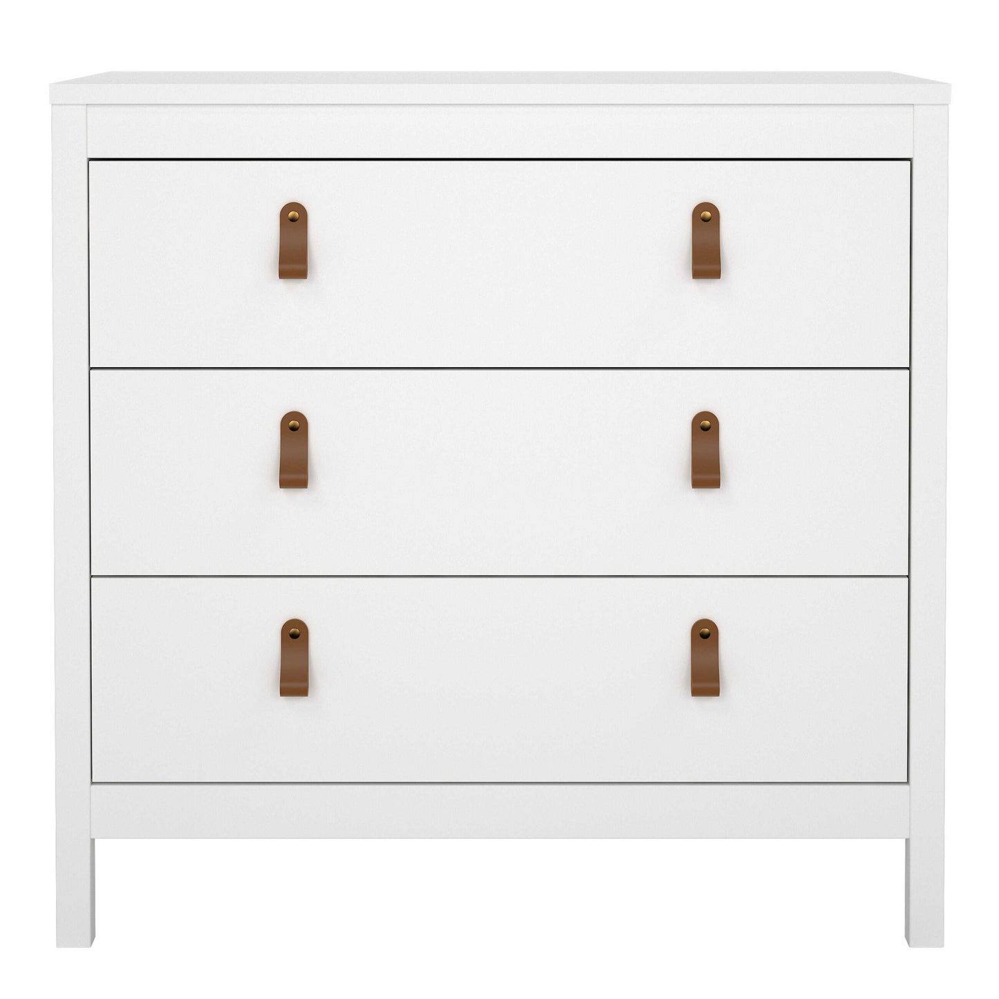 Wildberry Matt White Wooden Chest 3 Drawers Leather Handles