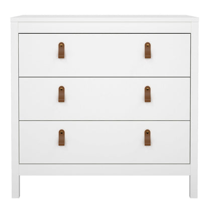 Wildberry Matt White Wooden Chest 3 Drawers Leather Handles