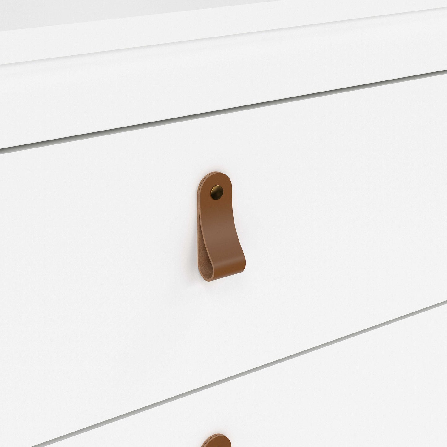 Wildberry Matt White Wooden Chest 3 Drawers Leather Handles