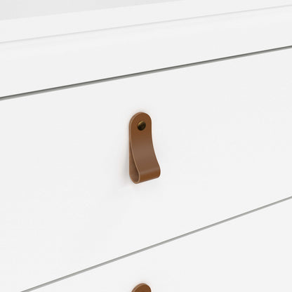 Wildberry Matt White Wooden Chest 3 Drawers Leather Handles