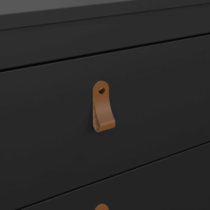 Wildberry Matt Black Chest 3 Drawers Leather Handles