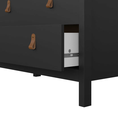 Wildberry Matt Black Chest 3 Drawers Leather Handles