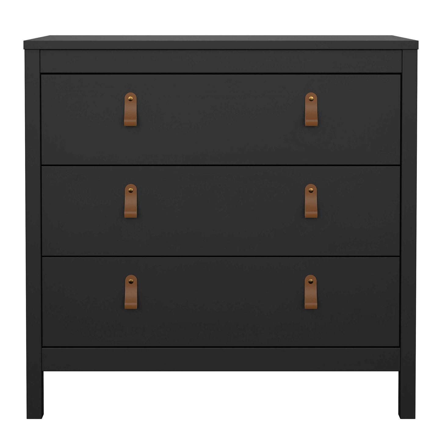Wildberry Matt Black Chest 3 Drawers Leather Handles