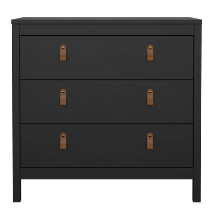 Wildberry Matt Black Chest 3 Drawers Leather Handles
