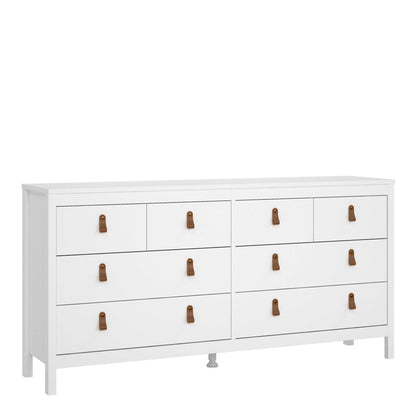 Wildberry Matt White Wooden Double Dresser 8 Drawers Leather Handles