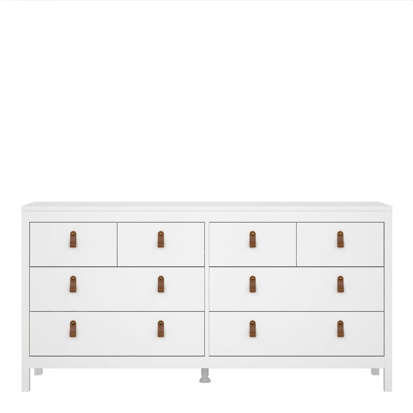 Wildberry Matt White Wooden Double Dresser 8 Drawers Leather Handles