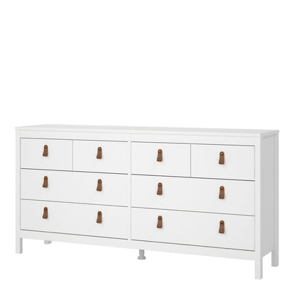 Wildberry Matt White Wooden Double Dresser 8 Drawers Leather Handles