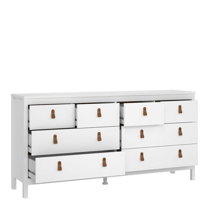 Wildberry Matt White Wooden Double Dresser 8 Drawers Leather Handles