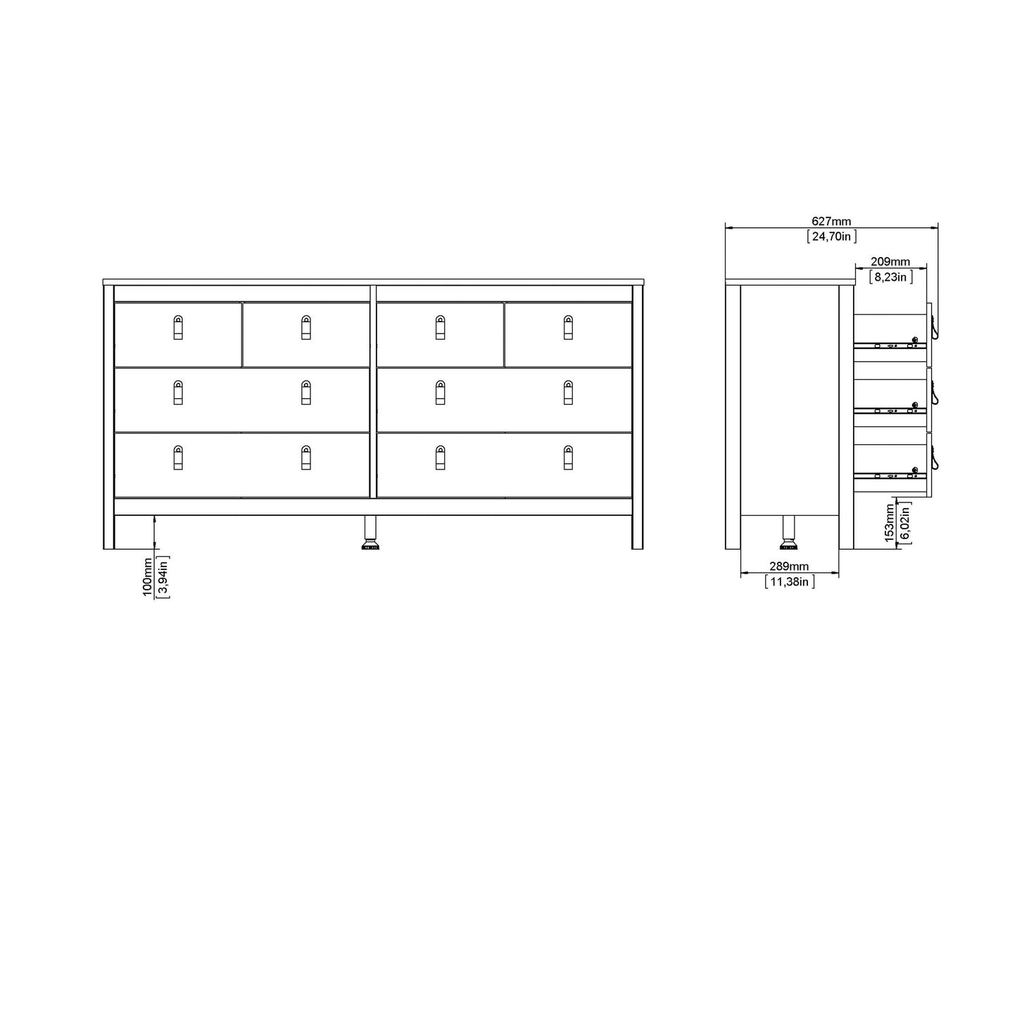 Wildberry Cashmere Wooden Double Dresser 8 Drawers