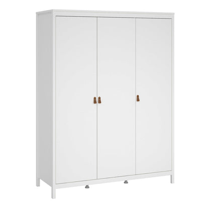 Wildberry Matt White Wardrobe 3 Doors Leather Handles