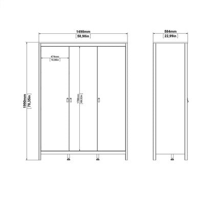 Wildberry Matt White Wardrobe 3 Doors Leather Handles