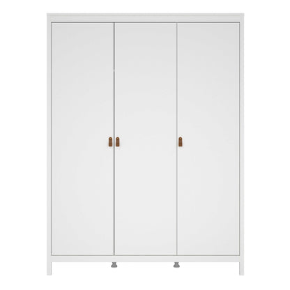 Wildberry Matt White Wardrobe 3 Doors Leather Handles