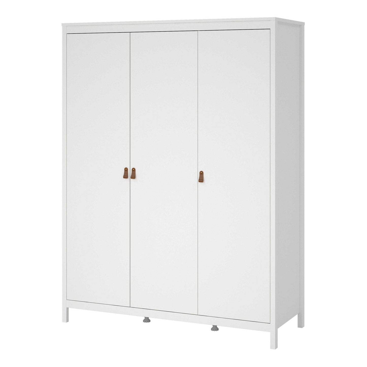 Wildberry Matt White Wardrobe 3 Doors Leather Handles