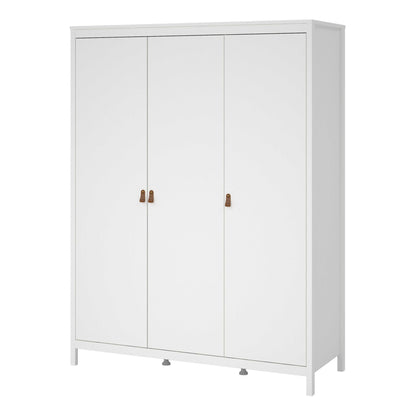 Wildberry Matt White Wardrobe 3 Doors Leather Handles