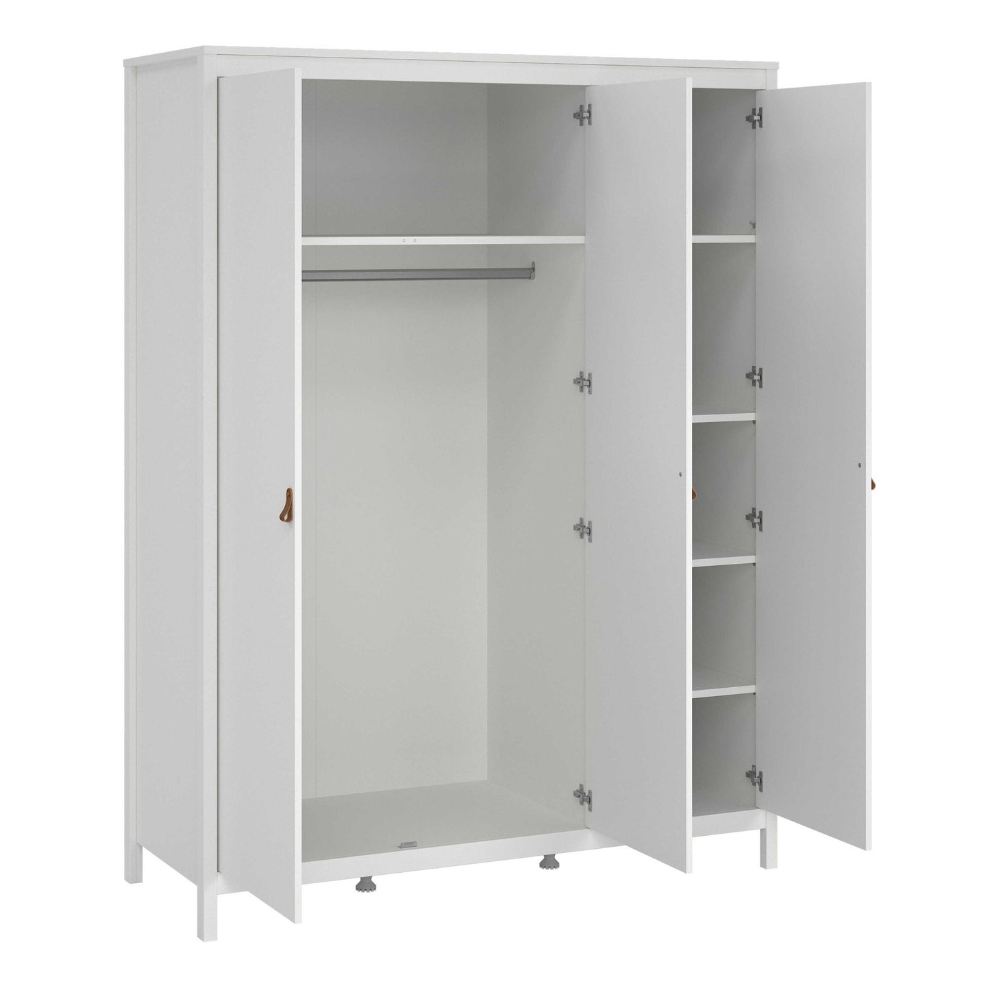 Wildberry Matt White Wardrobe 3 Doors Leather Handles
