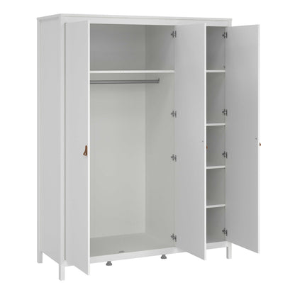 Wildberry Matt White Wardrobe 3 Doors Leather Handles
