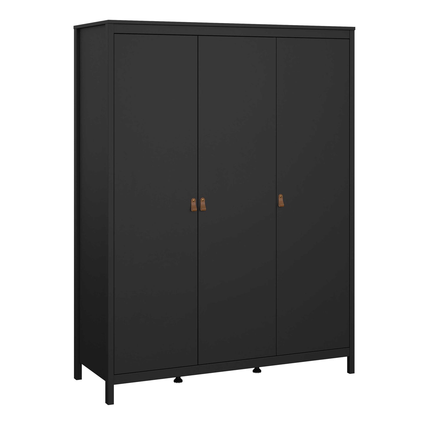 Wildberry Matt Black Wardrobe 3 Doors Leather Handles