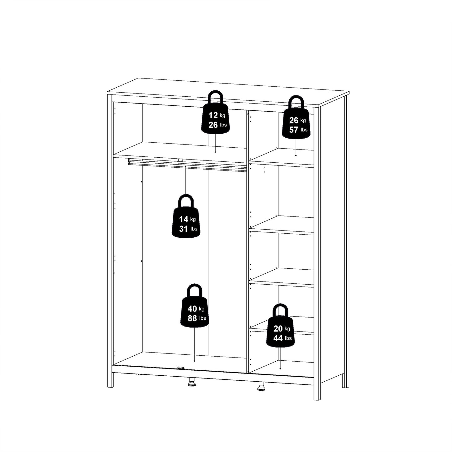 Wildberry Matt Black Wardrobe 3 Doors Leather Handles