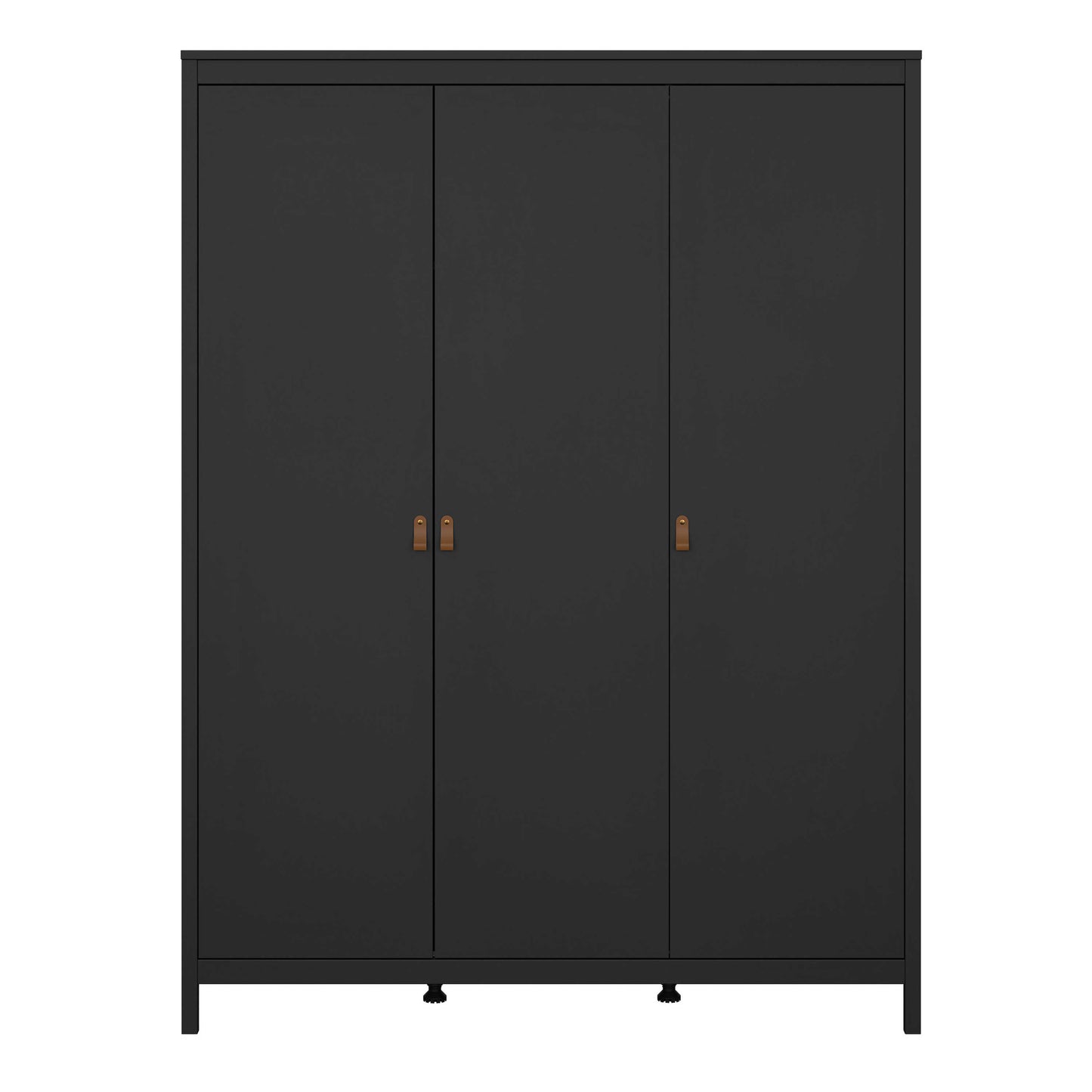 Wildberry Matt Black Wardrobe 3 Doors Leather Handles