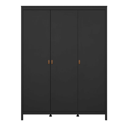 Wildberry Matt Black Wardrobe 3 Doors Leather Handles
