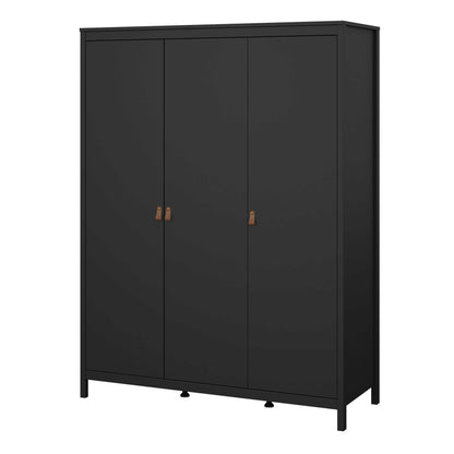 Wildberry Matt Black Wardrobe 3 Doors Leather Handles