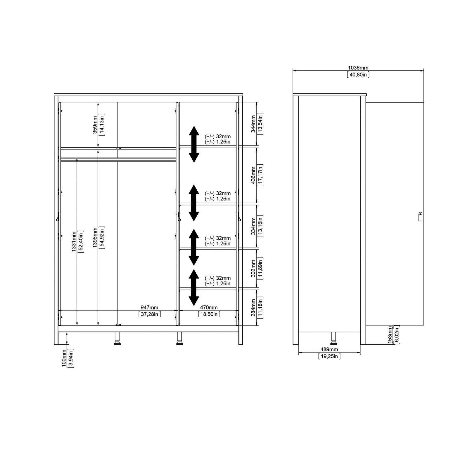 Wildberry Natural Oak Wood Wardrobe 3 Doors