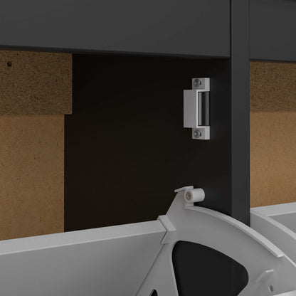 Wildberry Matt Black Wooden Shoe Cabinet 4 Flip Down Doors Leather Handles