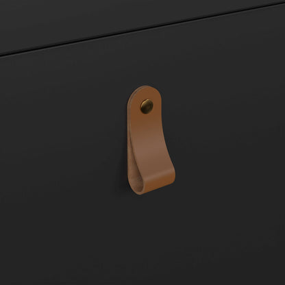 Wildberry Matt Black Wooden Shoe Cabinet 4 Flip Down Doors Leather Handles