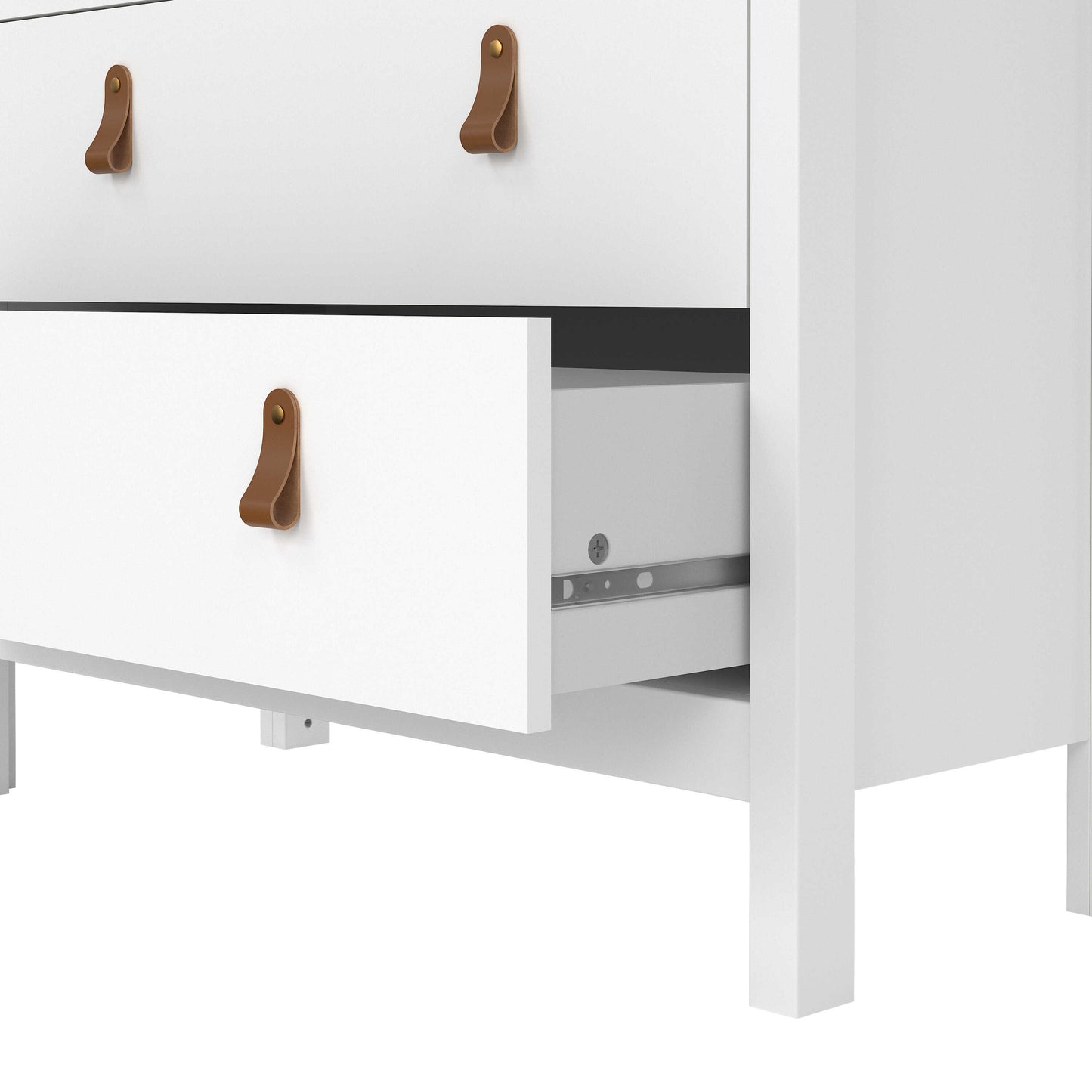 Wildberry Matt White Wooden China Cabinet 2 Glass Doors 3 Drawers Leather Handles