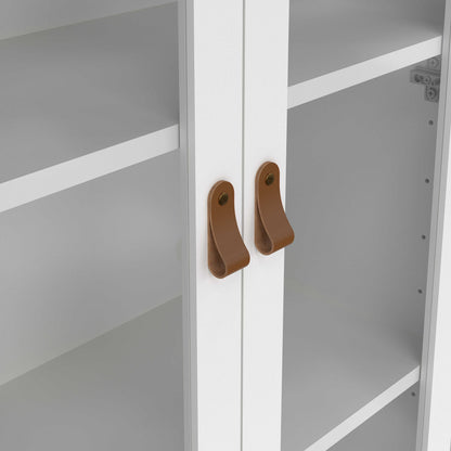 Wildberry Matt White Wooden China Cabinet 2 Glass Doors 3 Drawers Leather Handles