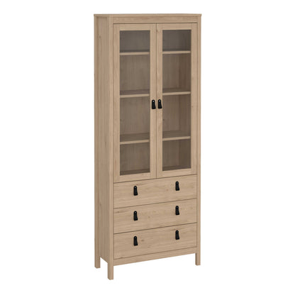 Wildberry Natural Oak Wood Glass China Cabinet 2 Doors 3 Drawers