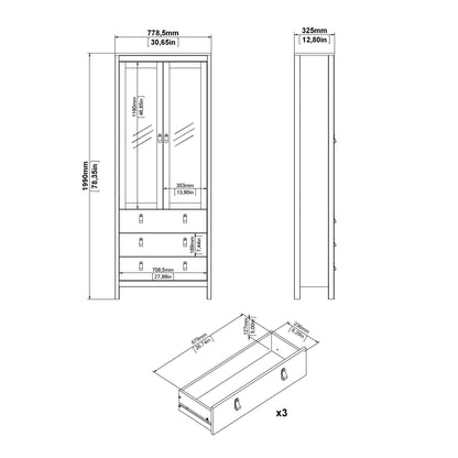 Wildberry Natural Oak Wood Glass China Cabinet 2 Doors 3 Drawers