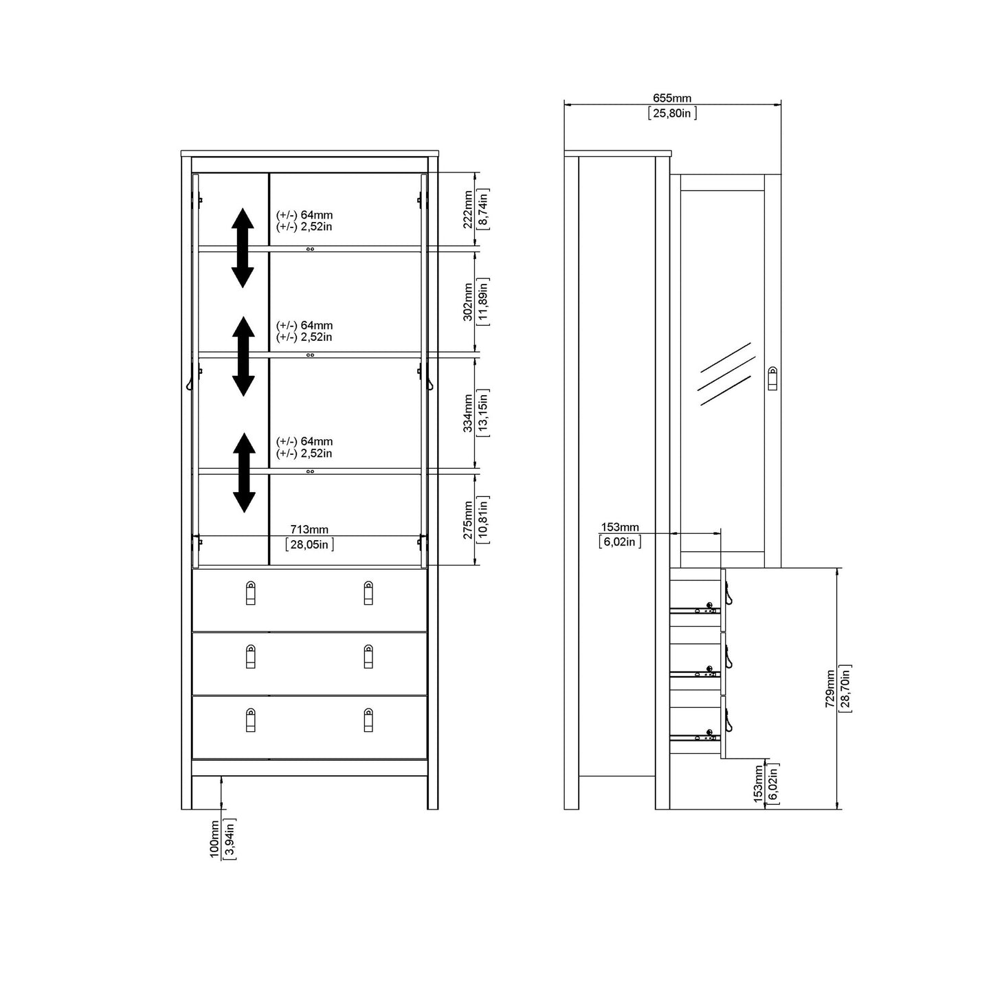 Wildberry Natural Oak Wood Glass China Cabinet 2 Doors 3 Drawers