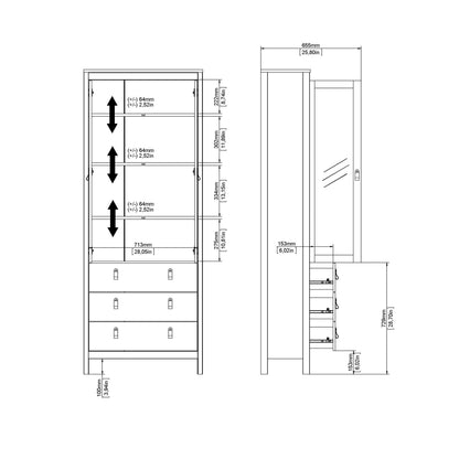 Wildberry Natural Oak Wood Glass China Cabinet 2 Doors 3 Drawers