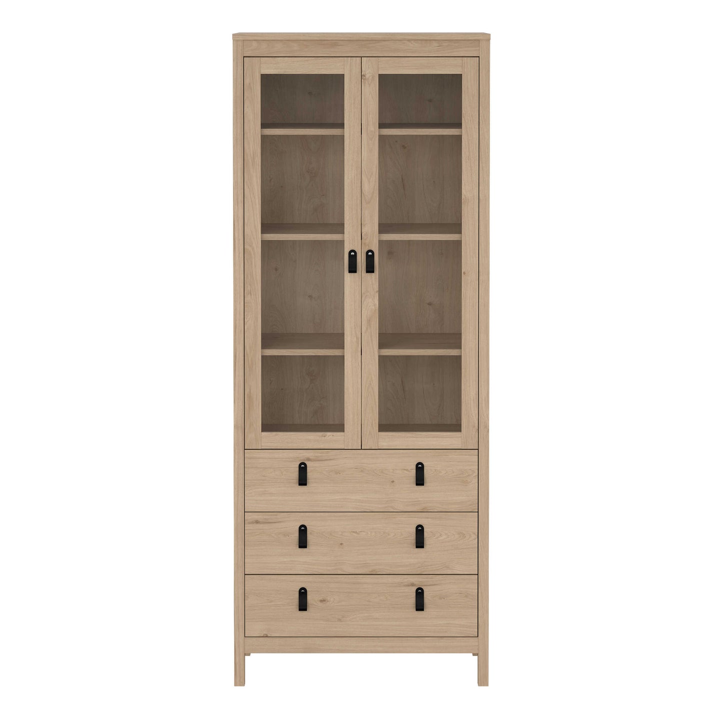 Wildberry Natural Oak Wood Glass China Cabinet 2 Doors 3 Drawers