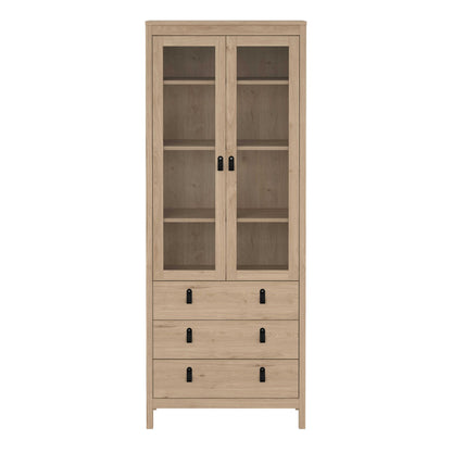 Wildberry Natural Oak Wood Glass China Cabinet 2 Doors 3 Drawers