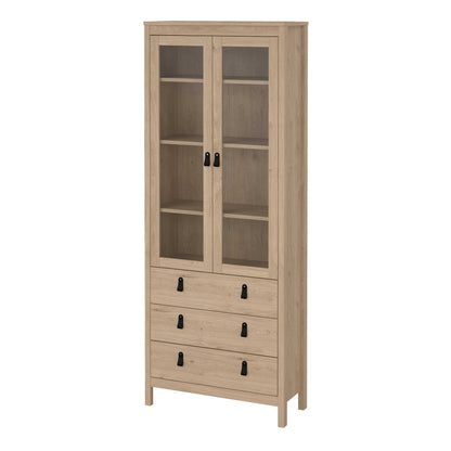 Wildberry Natural Oak Wood Glass China Cabinet 2 Doors 3 Drawers