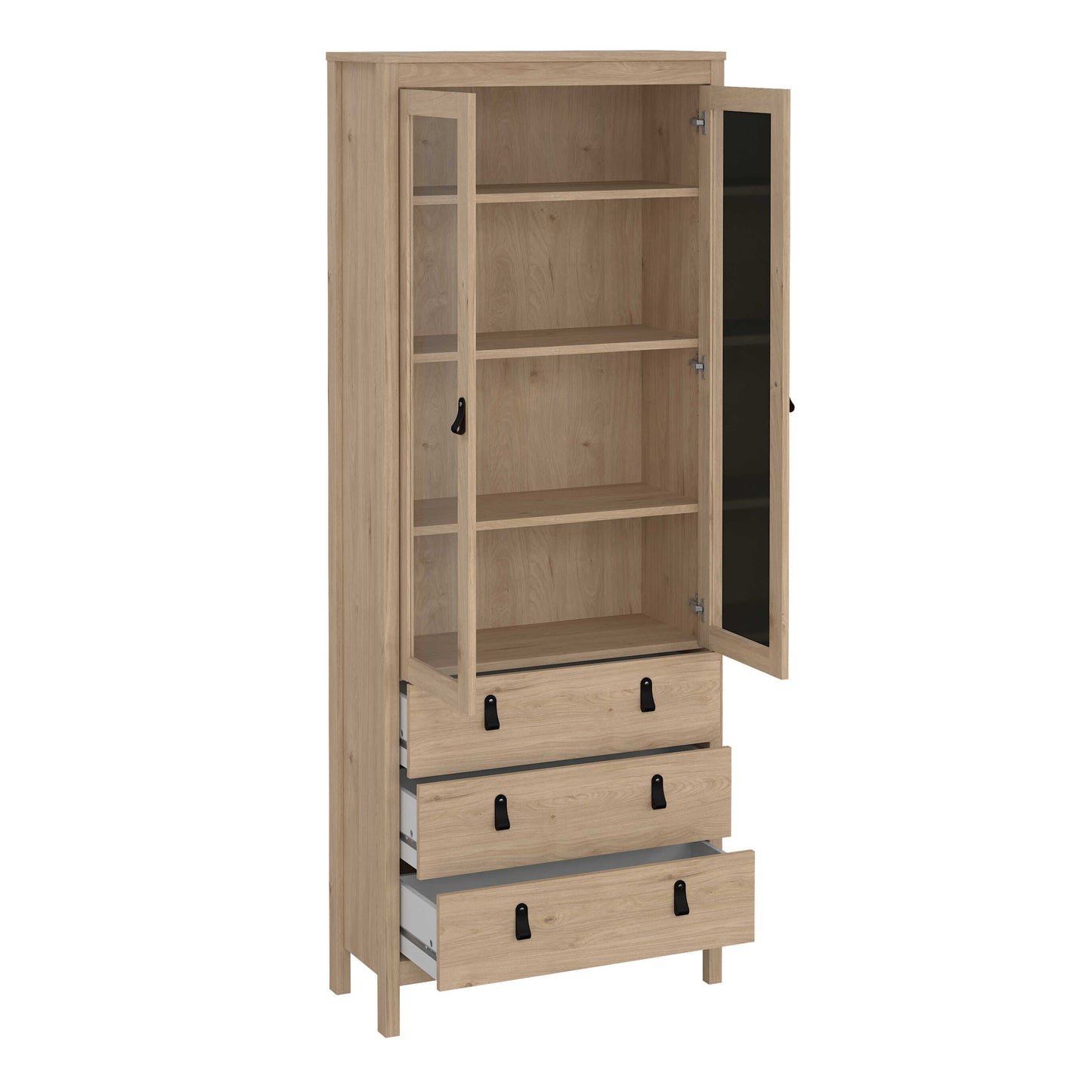 Wildberry Natural Oak Wood Glass China Cabinet 2 Doors 3 Drawers