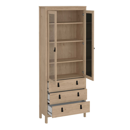 Wildberry Natural Oak Wood Glass China Cabinet 2 Doors 3 Drawers
