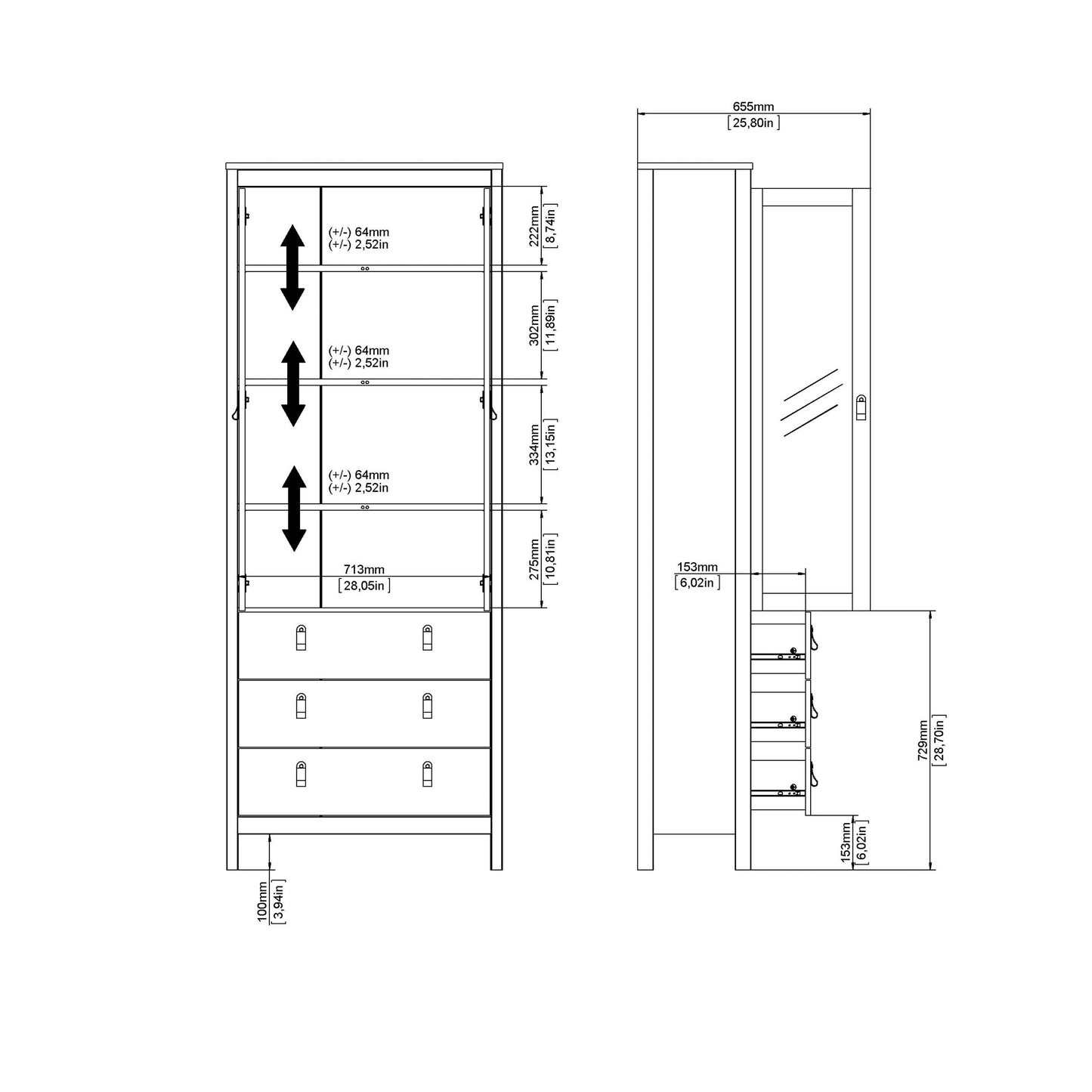 Wildberry Cashmere China Cabinet 2 Glass Doors 3 Drawers