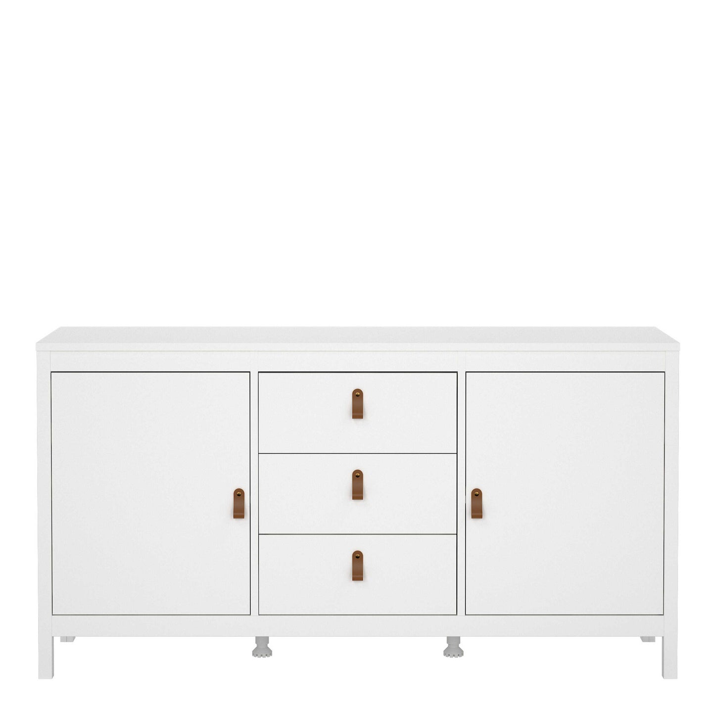 Wildberry Matt White Wooden Sideboard 2 Doors 3 Drawers Leather Handles